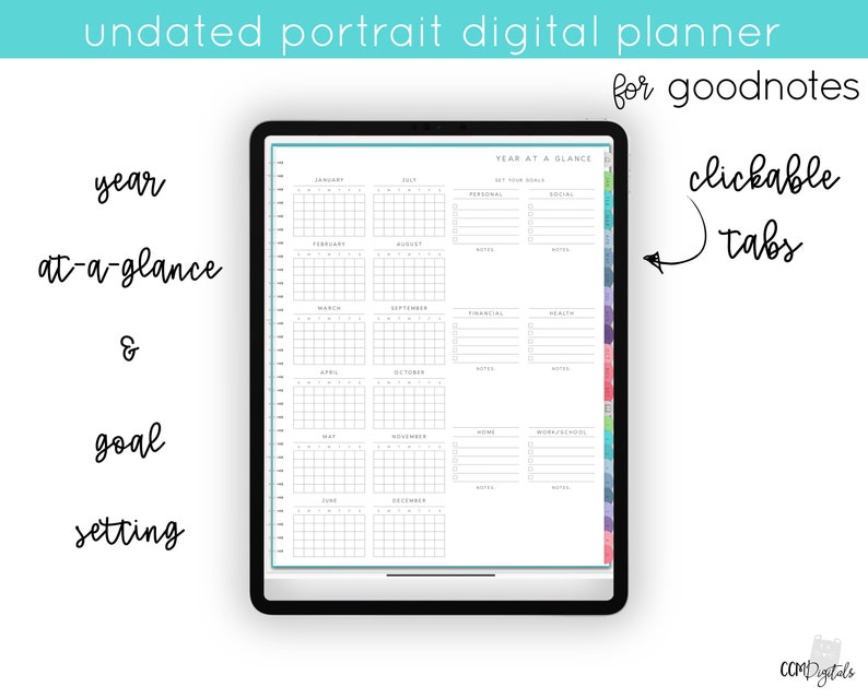 Undated Colorful Digital Planner for Goodnotes Colorful Minimalist Planner with Horizontal Weekly Layout Daily Pages and Weekly Pages image 3