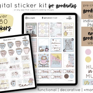 Hug in a Mug - In Color - Coffee and Tea Digital Stickers | Goodnotes Stickers | Digital Sticker Kit | Pre-cropped Stickers | PNG Stickers