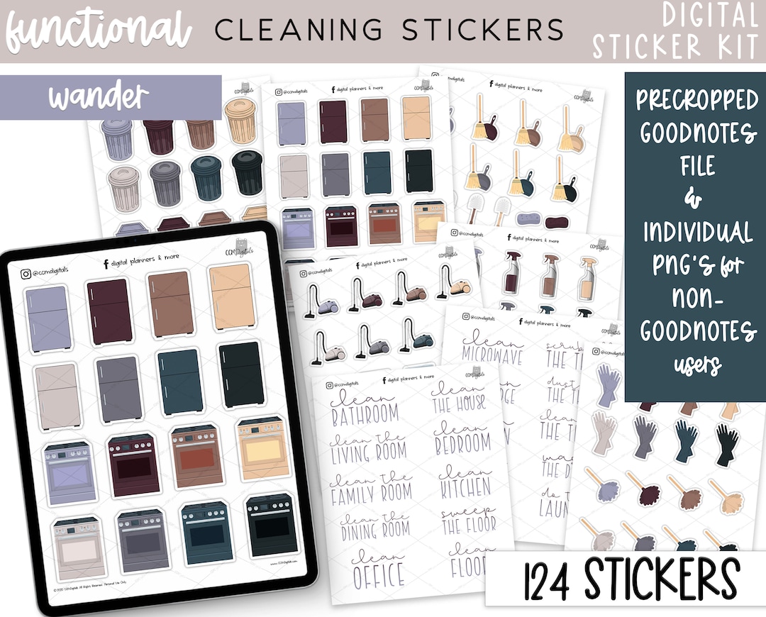 Digital Planner Stickers - Functional Cleaning Mini Kit | Wander Color ...