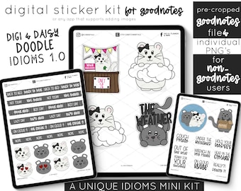 Digital Character Sticker Kit | Digi and Daisy Doodle Idioms 1.0  for Digital Planners