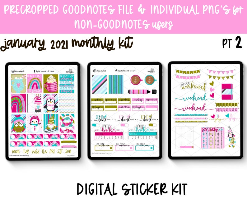 January 2021 Digital Planner Stickers Winter Character Digital Planner Stickers Warm at Home Digital Stickers image 6