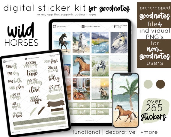 Digital Planner Horse Stickers | A Wild Horses Themed Digital Sticker Kit
