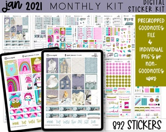 January 2021 Digital Planner Stickers | Winter Character Digital Planner Stickers | Warm at Home Digital Stickers
