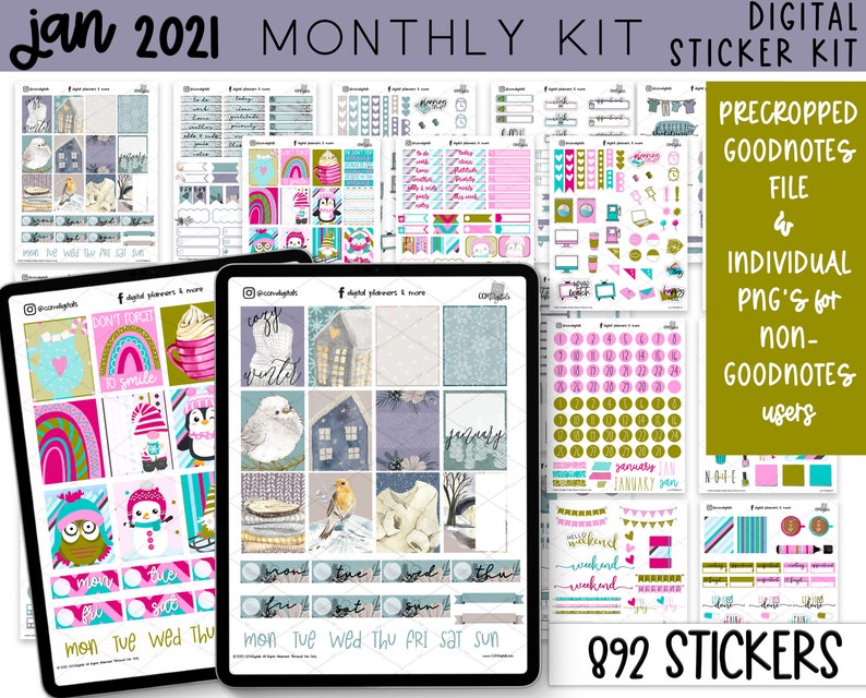 January 2021 Digital Planner Stickers Winter Character Digital Planner Stickers Warm at Home Digital Stickers image 1