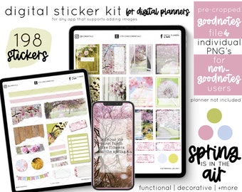 Springtime Digital Planner Stickers Kit - Floral Nature-Inspired PNG Stickers for GoodNotes, Xodo - Aesthetic Bullet Journal Accessories