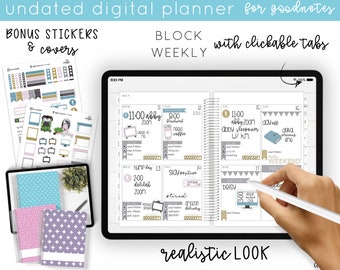 Planificador digital minimalista sin fecha horizontal para Goodnotes / Planificador de aspecto realista personalizable con diseño semanal y presupuesto