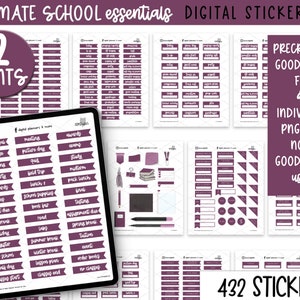 Purple Ultimate School Essentials for Teachers, Students, and Homeschoolers | Digital Planner Goodnotes Stickers | Pre-cropped Stickers