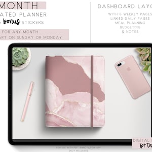 Undated One-Month Digital Planner - Pink Marble - Flexible, Customizable, Instant Download