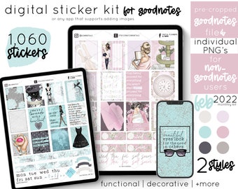 Digital Planner Stickers - February Theme, Bullet Journal, Scrapbooking, Tiffany Blue, Feminine, Monthly Kit, PNG Files for GoodNotes & More