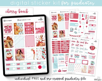 Digital Planner Cherry Bomb Vintage Style Stickers | A Fun Cherry Themed Digital Sticker Kit