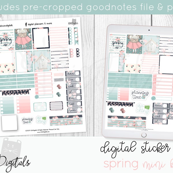 Spring Digital Planner Stickers | Goodnotes Stickers | iPad Digital Stickers Set | Digital Journal Sticker | PNG Stickers for Goodnotes