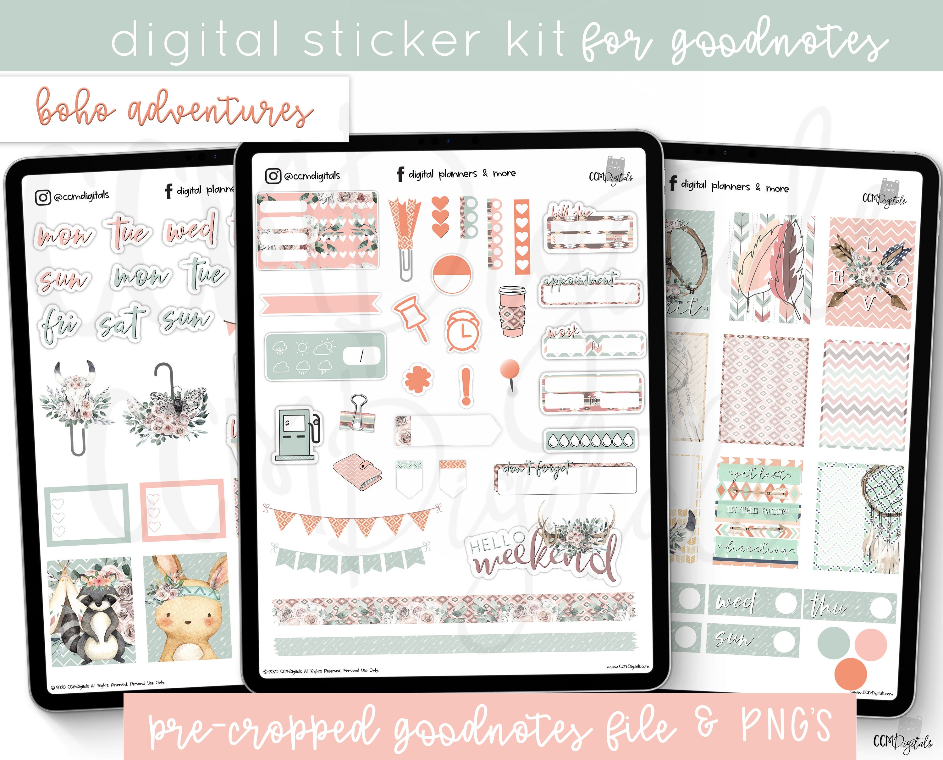 Digital Planner Boho Adventures Stickers A Sweet Boho Themed - Etsy