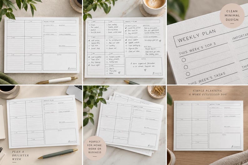 Writing Notepad Checkboxes Essential Weekly Planning Pad | Undated Weekly Planner Notepad | 52 ...