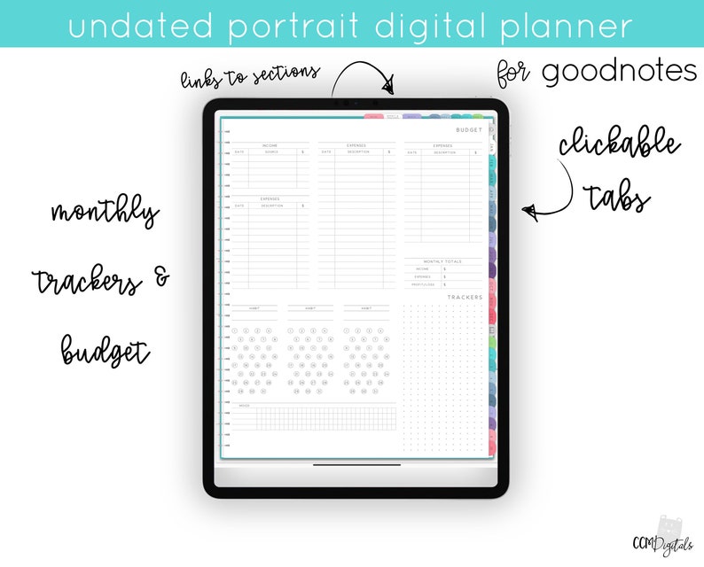 Undated Colorful Digital Planner for Goodnotes Colorful Minimalist Planner with Horizontal Weekly Layout Daily Pages and Weekly Pages image 5