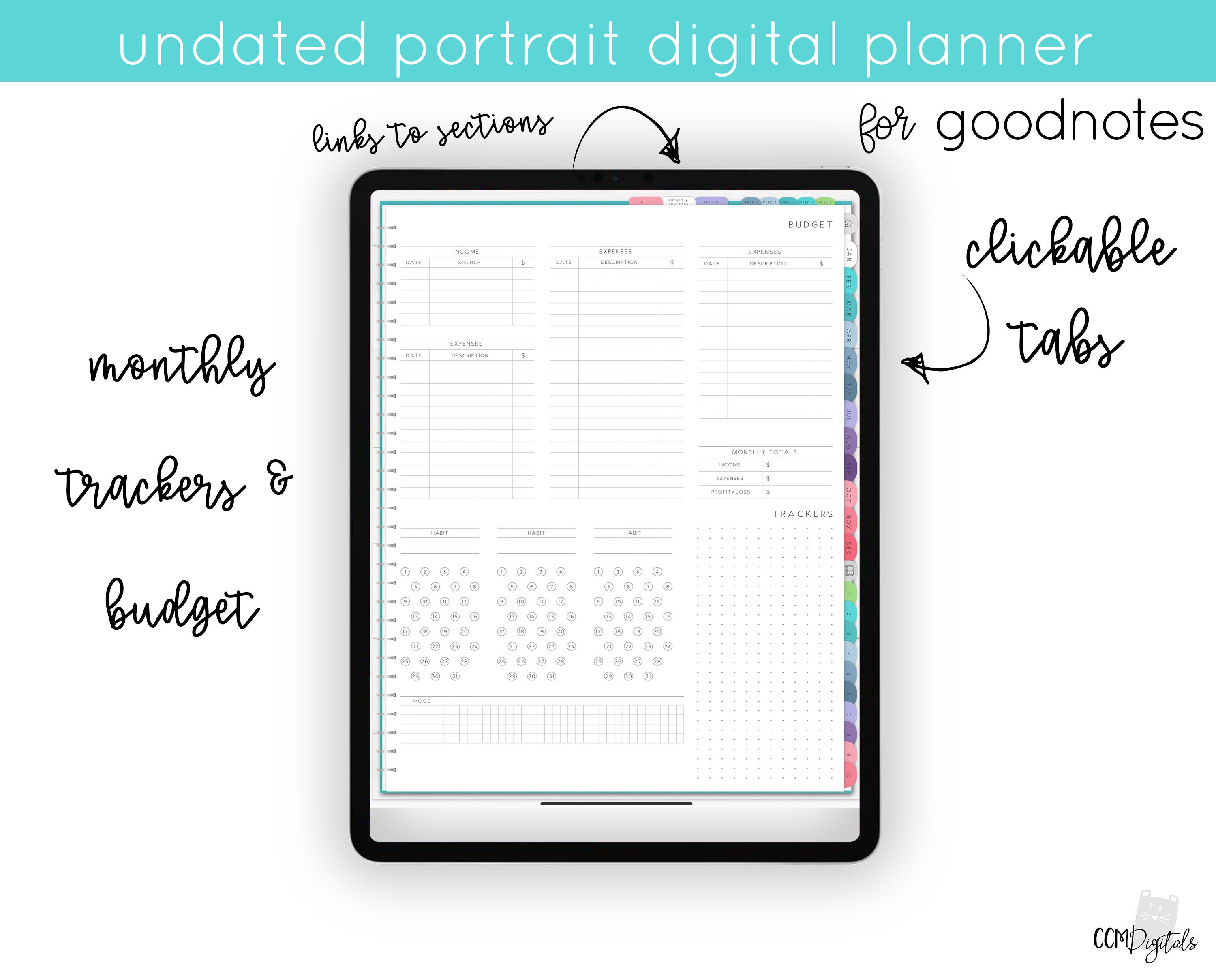 Undated Colorful Digital Planner for Goodnotes | Colorful Minimalist ...