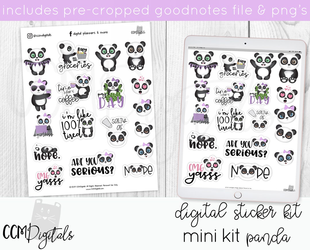 Panda Digital Planner Stickers | PNG Stickers for Goodnotes or Digital ...