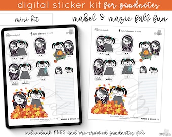 Mabel & Mazie Fall Mini Kit Digital Planner Stickers | Fall Themed Character Mini Kit
