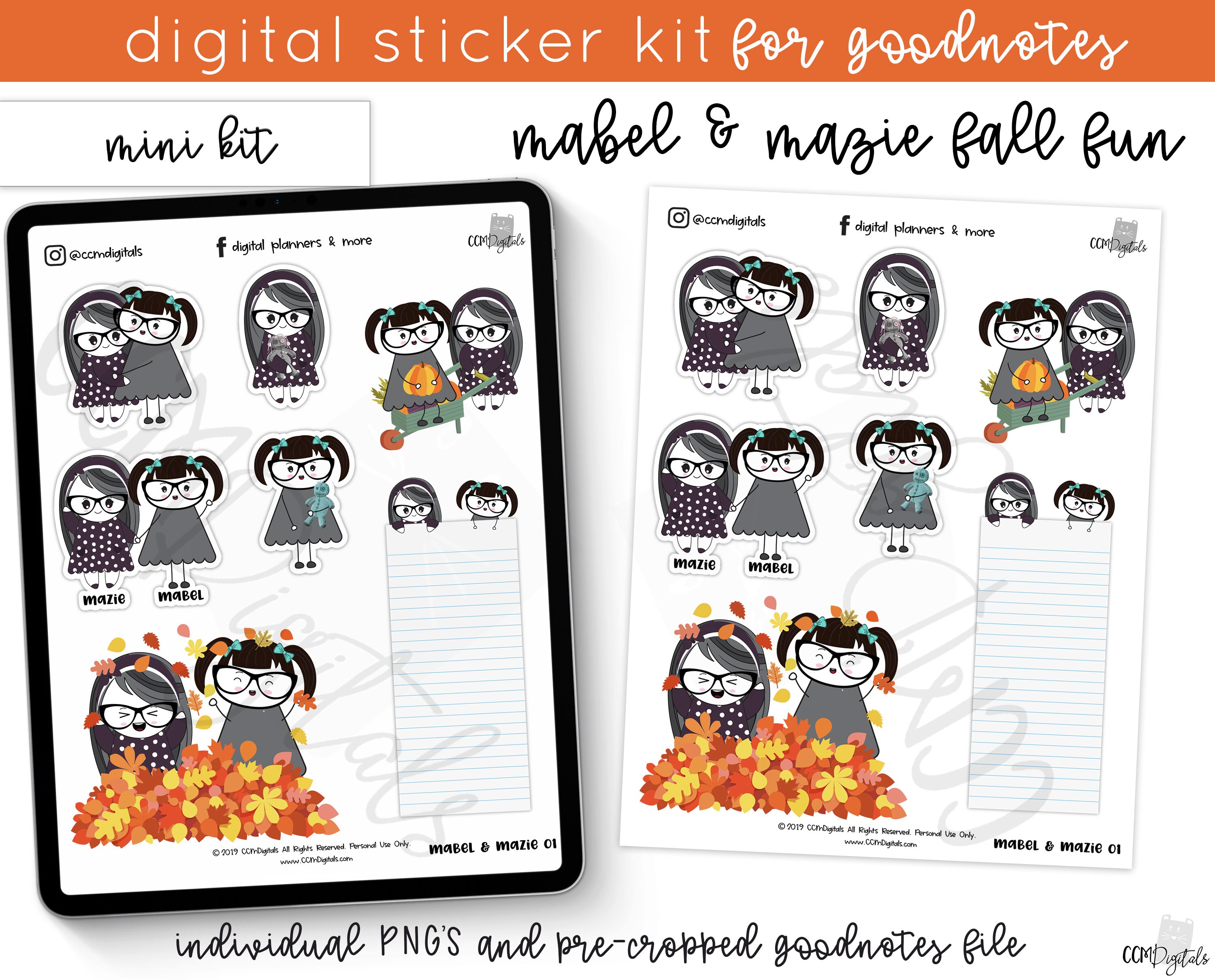 Mabel & Mazie Fall Mini Kit Digital Planner Stickers | Fall Themed Character Mini Kit