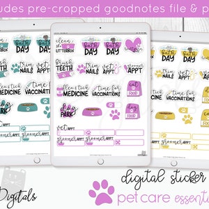 Digital Planner Stickers | Goodnotes Pet Care Stickers | iPad Digital Stickers Set | Digital Journal Sticker | PNG Stickers for Goodnotes