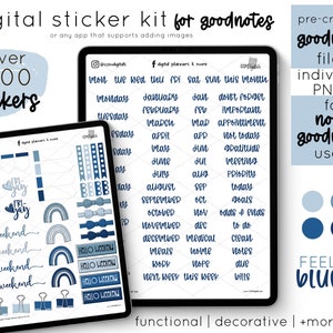 Digital Planner Essentials in Feelin' Blue Color Palette | Digital Planner Goodnotes Stickers | Pre-cropped Stickers | Digital Stickers