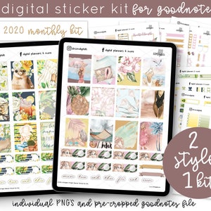 July 2020 Monthly Kit Digital Planner Stickers | Summer Beach and Garden Themed Digital Sticker Kit