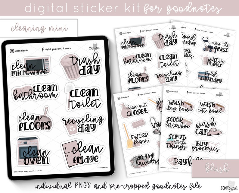 Digital Planner Stickers Chores Mini Kit PNG Stickers for Goodnotes and Digital Planners image 1