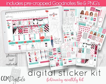2019 February Digital Planner Stickers | Digital Stickers | Goodnotes iPad Planner Stickers | Goodnotes Planner Digital Journal Sticker Set