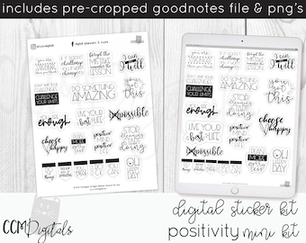 Black and White Digital Planner Stickers | Positive and Motivational Digital Stickers in a Black and White Theme