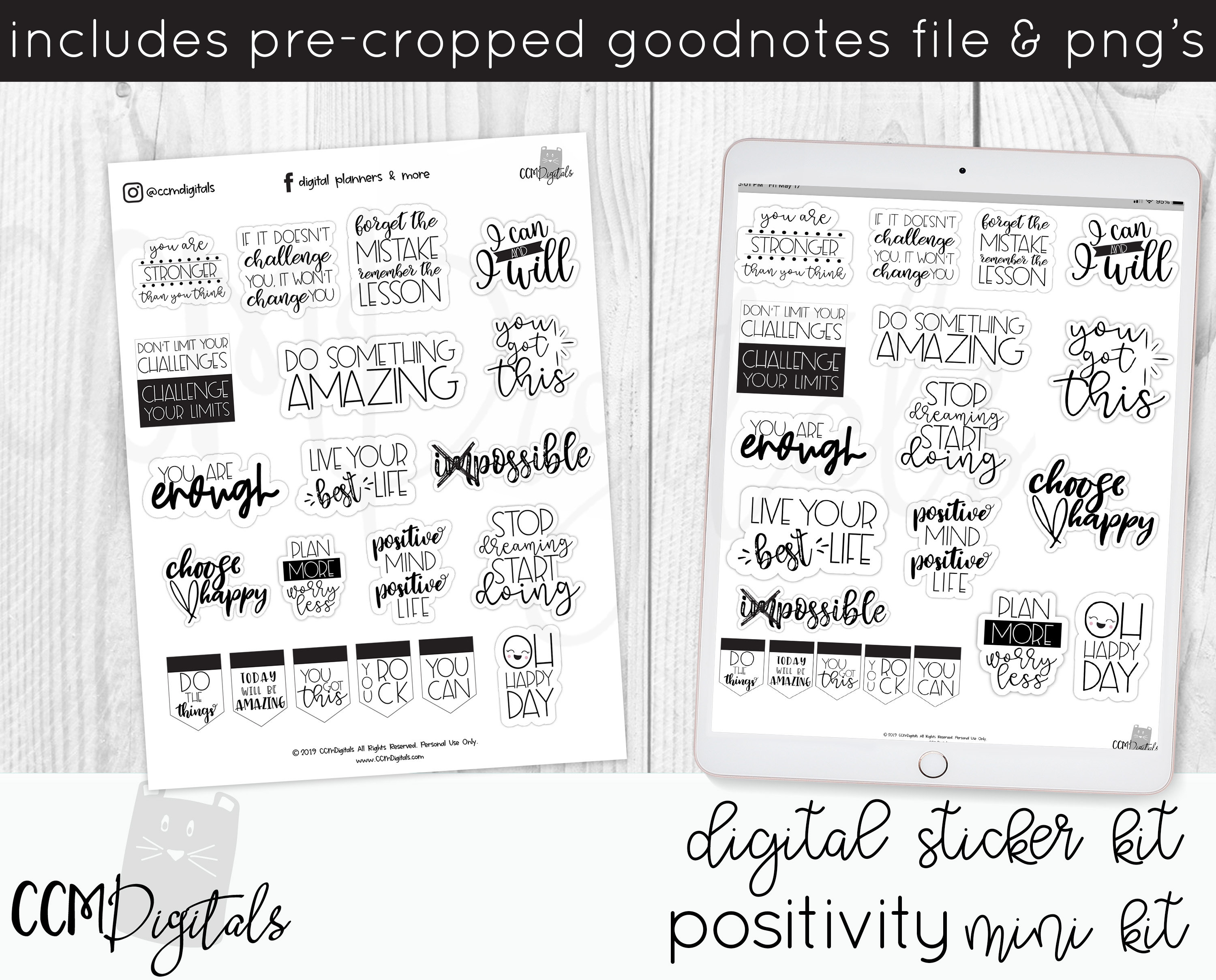 Socialite' Minimal Tiny Planner Stickers Set: Black and White