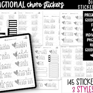 Digital Planner Stickers - Function Word Stickers Chores Mini Kit | Includes Individual PNG Stickers and Goodnotes Stickers