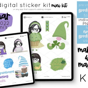 Mabel & Mazie Mini Kit - March 2022  | Digital Planner Stickers with Individual PNG Stickers and Goodnotes Stickers