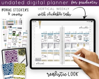 Planificador digital minimalista sin fecha horizontal / Planificador de aspecto realista personalizable con diseño semanal vertical y presupuesto