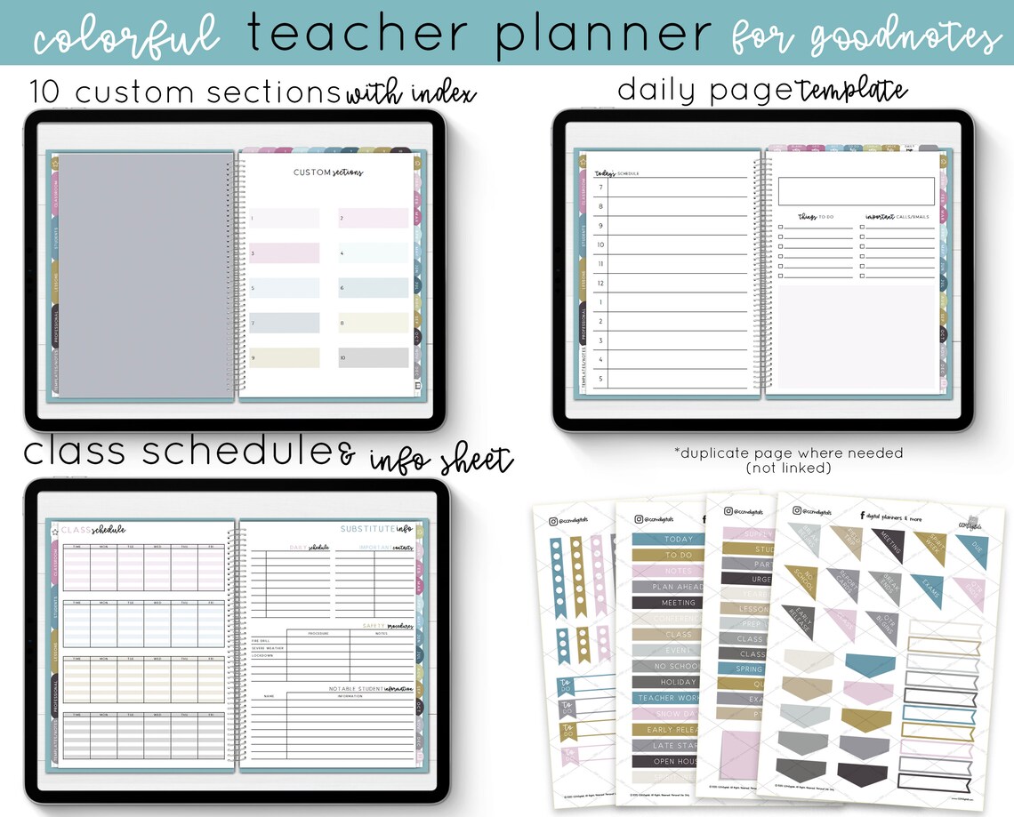 Digital Teacher Planner Undated Colorful Teacher Digital Etsy