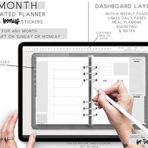 Undated One Month Digital Planner | Gray Simple Dashboard Layout for Digital Planning
