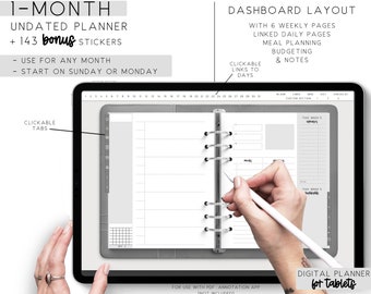 Undated One Month Digital Planner | Gray Simple Dashboard Layout for Digital Planning