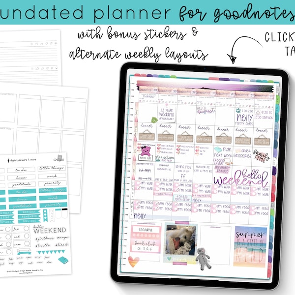 Undated Colorful Digital Planner for Goodnotes | Colorful Minimalist Planner with Block Schedule Daily Pages Weekly Pages | iPad Pro Planner