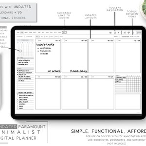 Minimalist Digital Planner with 3 Monthly Calendars + 3 Weekly Layouts | Undated Linked Digital Planner for Digital Planning