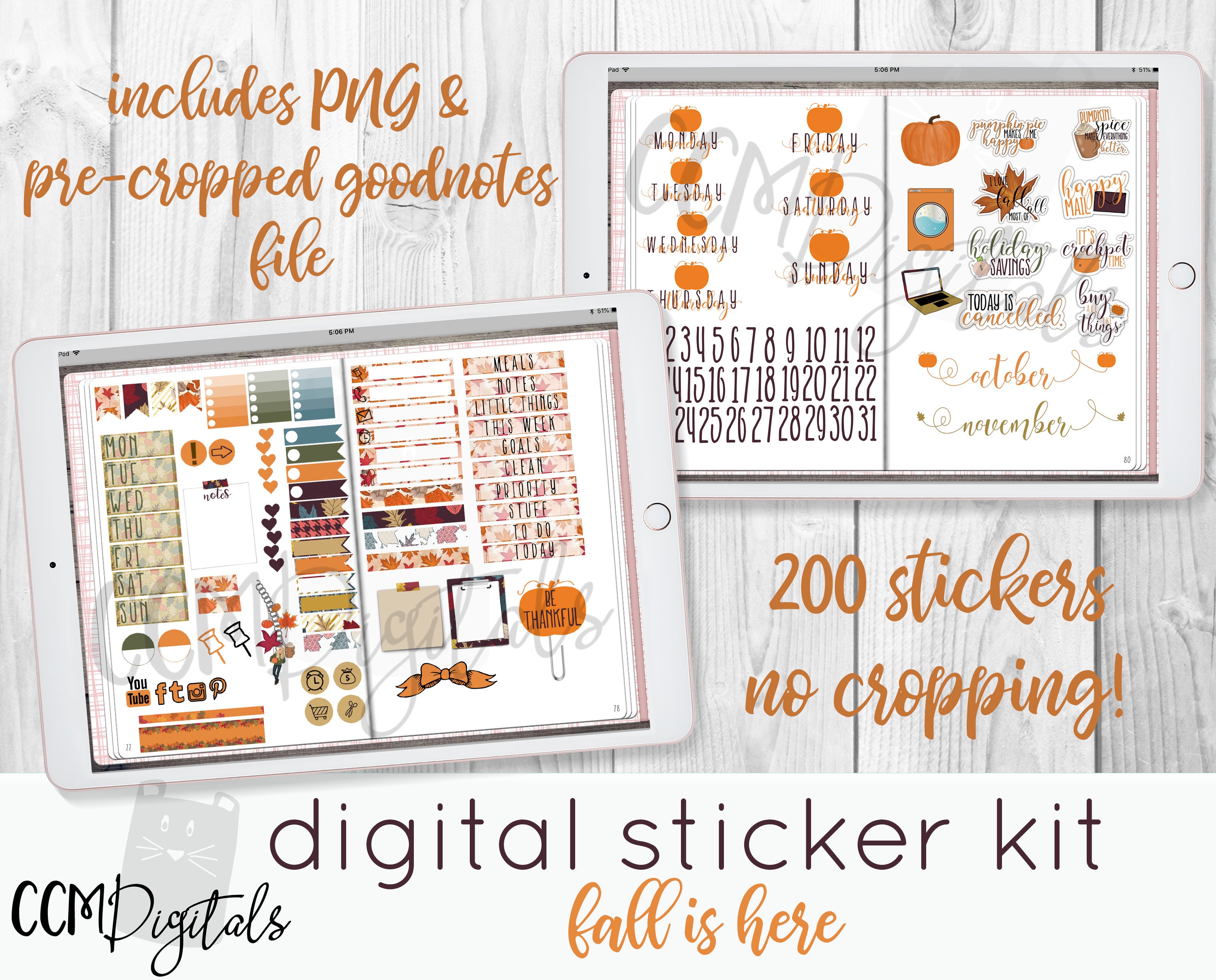 Fall Digital Planner Stickers Digital Stickers Goodnotes iPad Planner ...