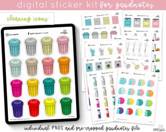 Digital Planner Stickers - Functional Cleaning Icon Stickers | Functional Chore Stickers for Digital Planners