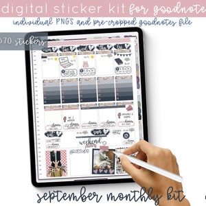 May include: A digital sticker kit for Goodnotes app, featuring over 570 stickers in a blue and pink color scheme. The kit includes a variety of stickers for planning, journaling, and note-taking. The stickers are pre-cropped and ready to use in Goodnotes.