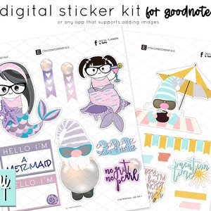Mabel & Mazie Fun in The Sun Mini Kit - July 2021  | Digital Planner Character Beach Stickers | Mermaid Planner Stickers