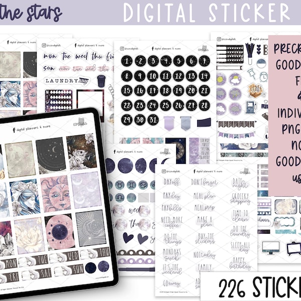 Celestial In The Stars Digital Planner Stickers | Goodnotes Stickers | iPad Stickers | Pre-cropped Stickers | Digital Stickers Goodnotes