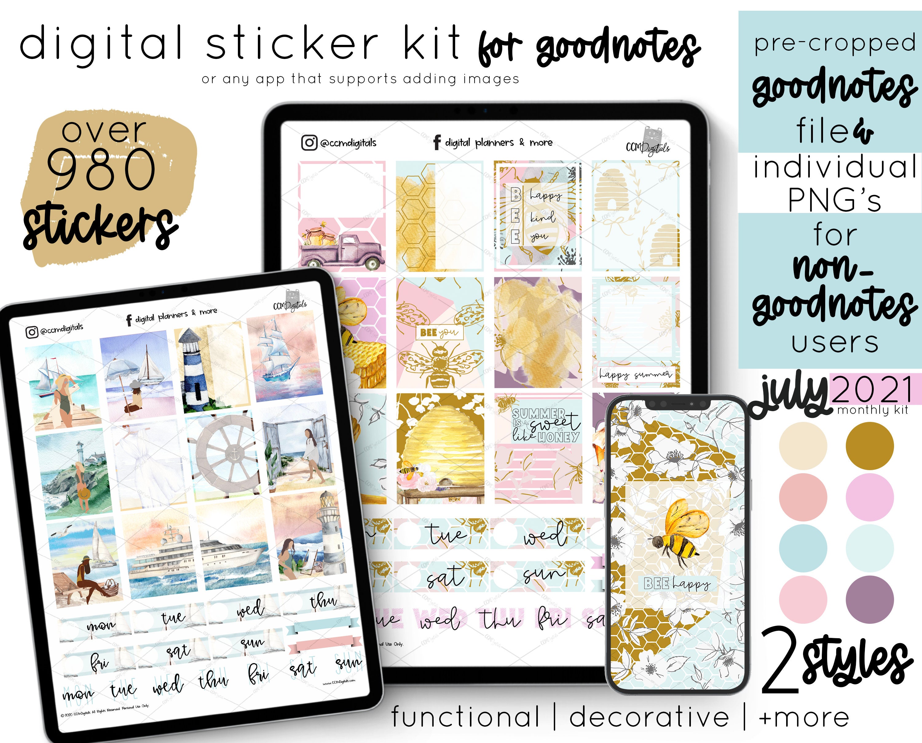 July 2021 Digital Planner Stickers | Monthly Sticker Kit for Goodnote…