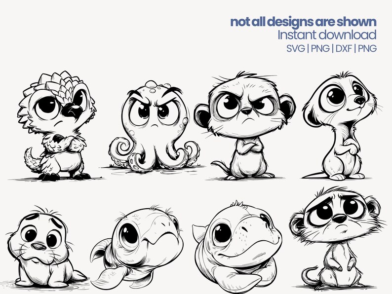 Baby Animal SVG Bundle | PDF DXF Png | Whimsical Animal Line Art ...