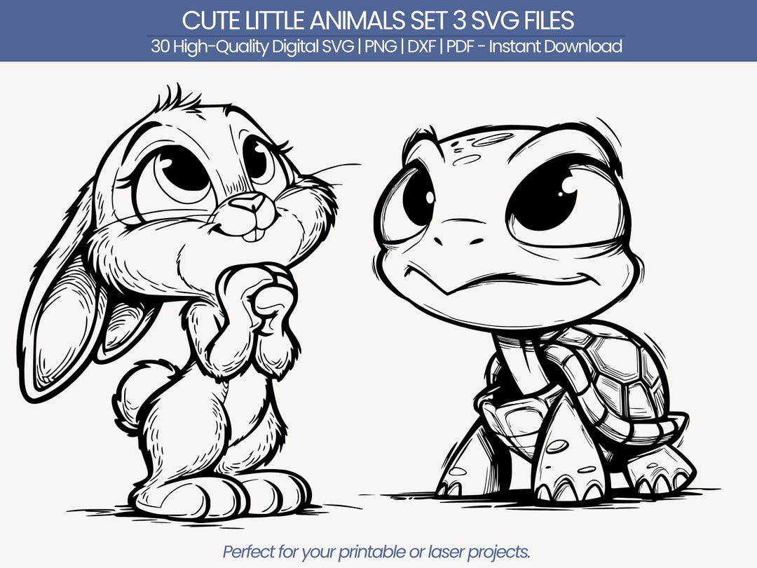 Baby Animal SVG Bundle 3 | PDF DXF Png | Whimsical Animal Line Art ...