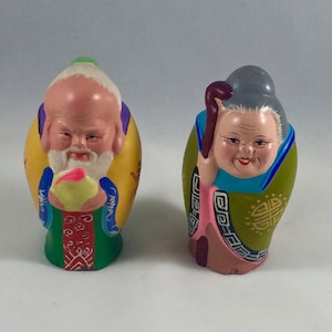 Vintage Authentic Wuxi Huishan Clay Figurines, Chinese Folk Art, Happiness, Colorful Couple