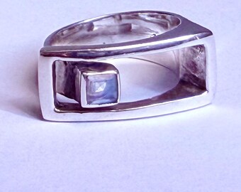 Ring Adjustable Moonstone Sterling Vintage Euro