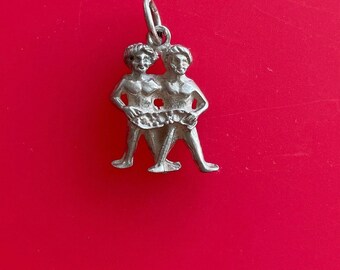Vintage Sterling Silver Gemini Pendant, Baroque Zodiac Charm (No Chain)
