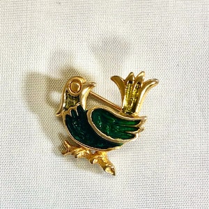 Green Bird Brooch, Enamel Pin Vintage, Art Deco-style Jewelry