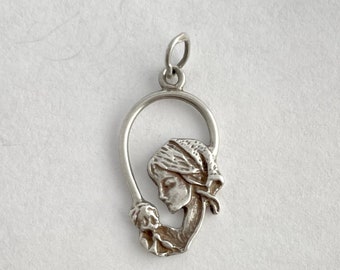 Mother Child Silver Necklace Pendant Vintage Motherhood Maternity Baby Shower Gift
